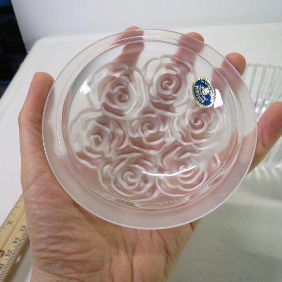 Rose floral lead crystal glass dish with lid Bohemia Vanity Dish - Picture 15 of 16